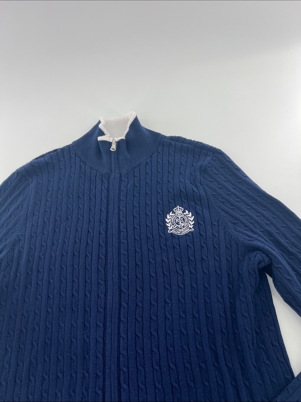 Lauren Ralph Lauren half-knit full-zip sweater embroidered heritage Preppy - Picture 3 of 10